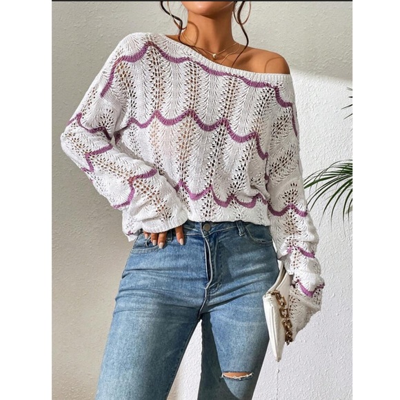 Twist Back Pearl Detail Pointelle Knit Sweater - Picture 2 of 6